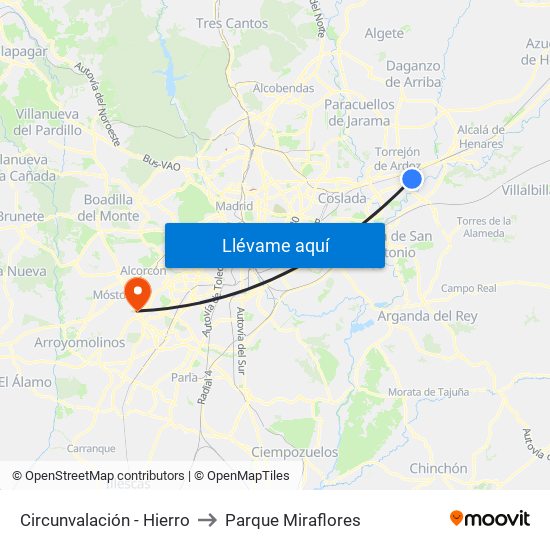 Circunvalación - Hierro to Parque Miraflores map