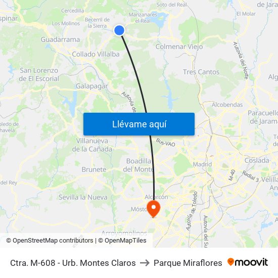 Ctra. M-608 - Urb. Montes Claros to Parque Miraflores map