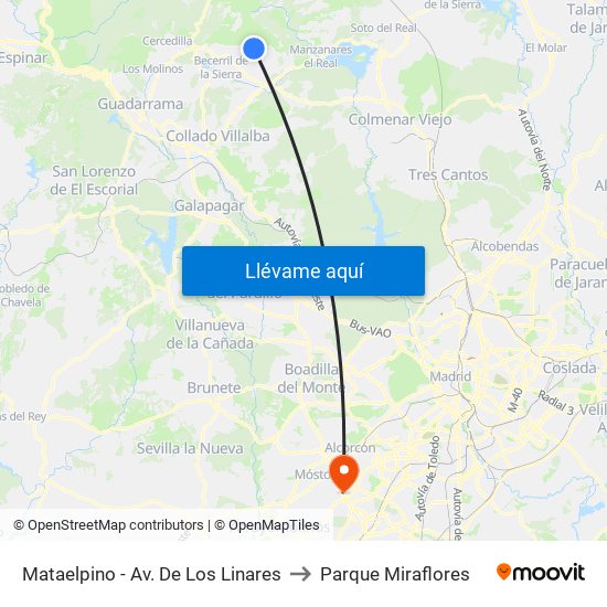Mataelpino - Av. De Los Linares to Parque Miraflores map