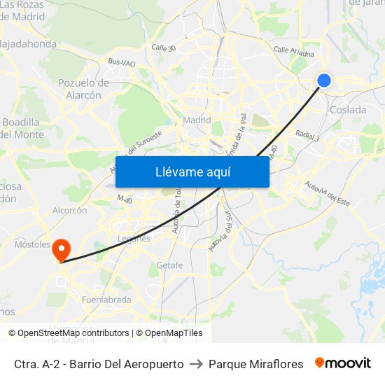 Ctra. A-2 - Barrio Del Aeropuerto to Parque Miraflores map