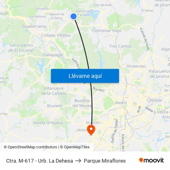 Ctra. M-617 - Urb. La Dehesa to Parque Miraflores map