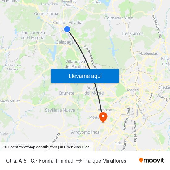 Ctra. A-6 - C.º Fonda Trinidad to Parque Miraflores map