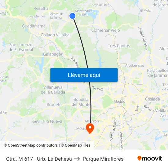 Ctra. M-617 - Urb. La Dehesa to Parque Miraflores map