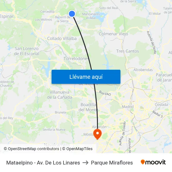 Mataelpino - Av. De Los Linares to Parque Miraflores map