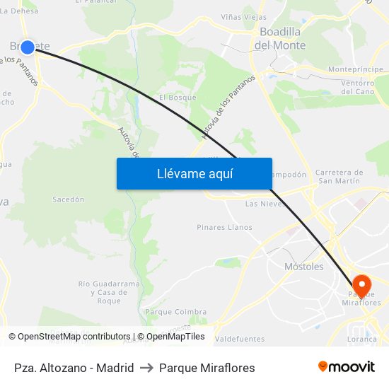 Pza. Altozano - Madrid to Parque Miraflores map