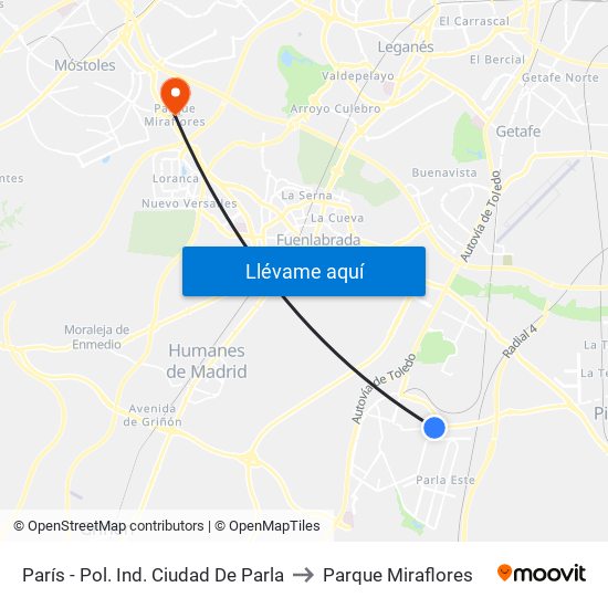 París - Pol. Ind. Ciudad De Parla to Parque Miraflores map
