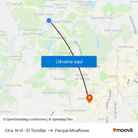 Ctra. N-Vi - El Tomillar to Parque Miraflores map