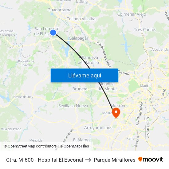 Ctra. M-600 - Hospital El Escorial to Parque Miraflores map