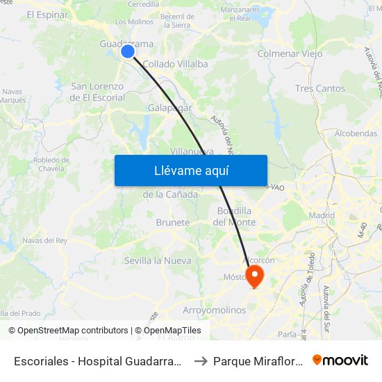 Escoriales - Hospital Guadarrama to Parque Miraflores map