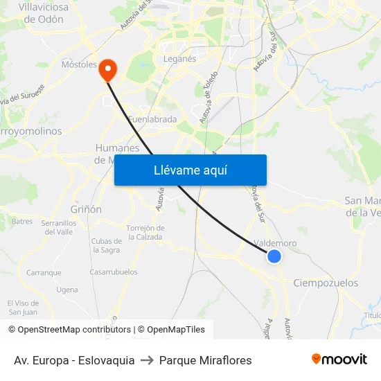 Av. Europa - Eslovaquia to Parque Miraflores map