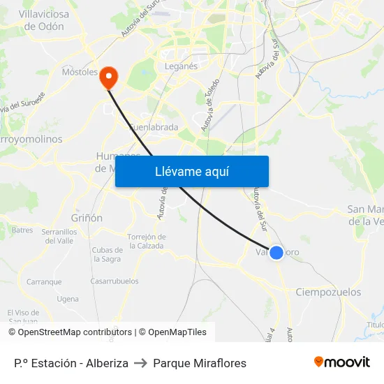 P.º Estación - Alberiza to Parque Miraflores map