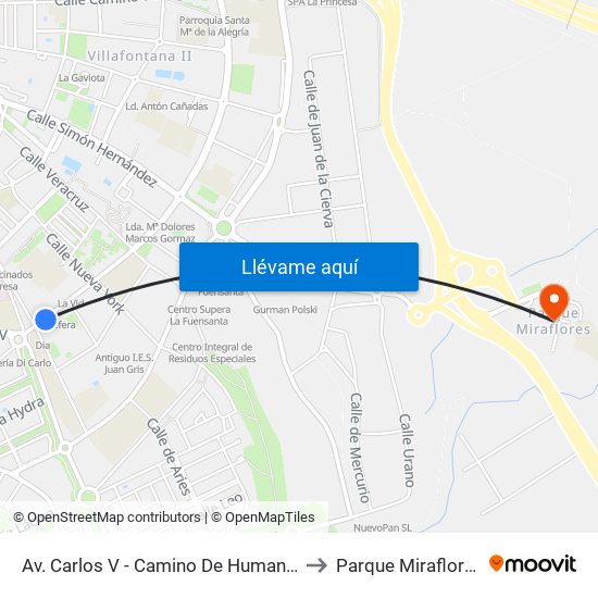 Av. Carlos V - Camino De Humanes to Parque Miraflores map