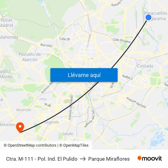 Ctra. M-111 - Pol. Ind. El Pulido to Parque Miraflores map