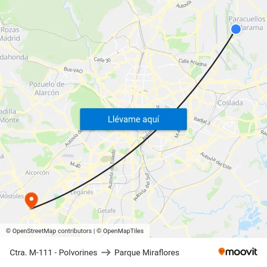 Ctra. M-111 - Polvorines to Parque Miraflores map