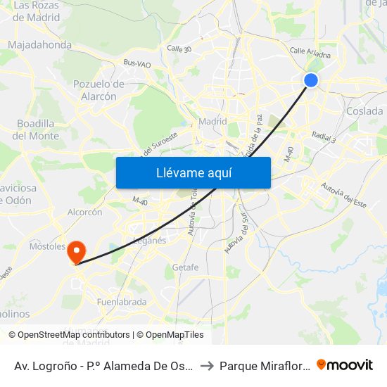 Av. Logroño - P.º Alameda De Osuna to Parque Miraflores map