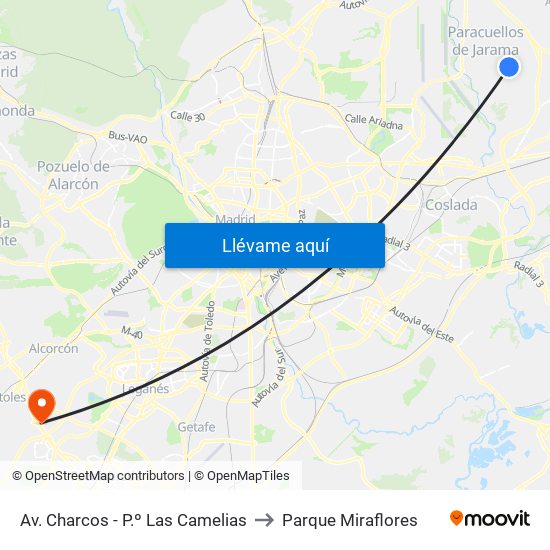 Av. Charcos - P.º Las Camelias to Parque Miraflores map
