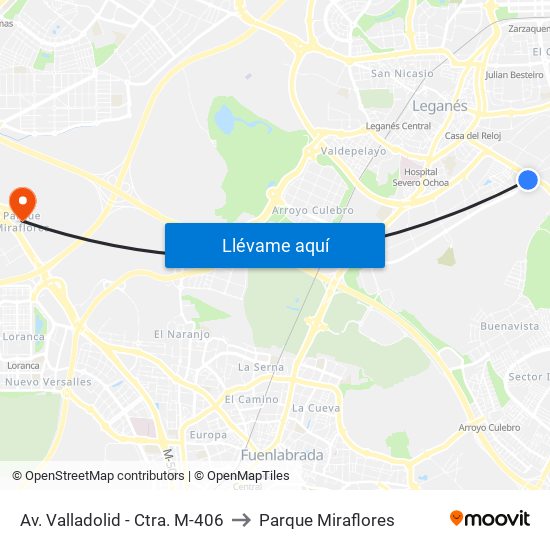 Av. Valladolid - Ctra. M-406 to Parque Miraflores map