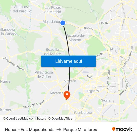 Norias - Est. Majadahonda to Parque Miraflores map