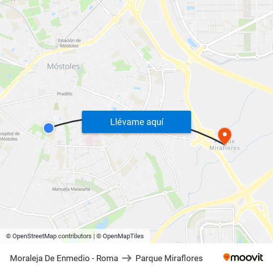 Moraleja De Enmedio - Roma to Parque Miraflores map