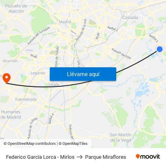 Federico García Lorca - Mirlos to Parque Miraflores map