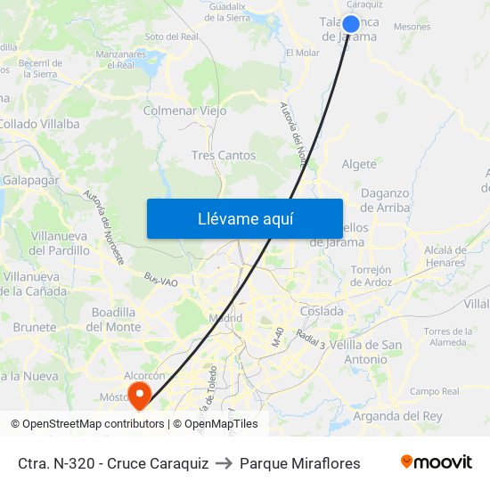 Ctra. N-320 - Cruce Caraquiz to Parque Miraflores map