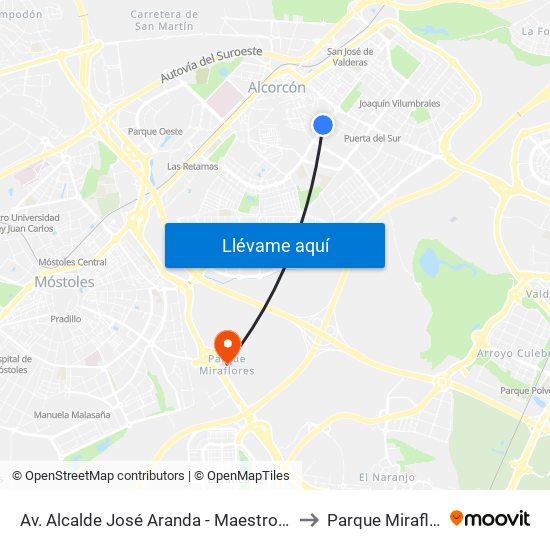 Av. Alcalde José Aranda - Maestro Victoria to Parque Miraflores map