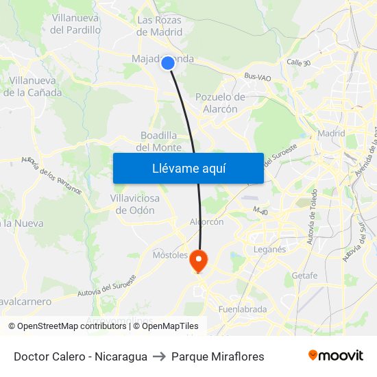 Doctor Calero - Nicaragua to Parque Miraflores map