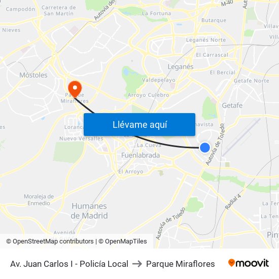Av. Juan Carlos I - Policía Local to Parque Miraflores map