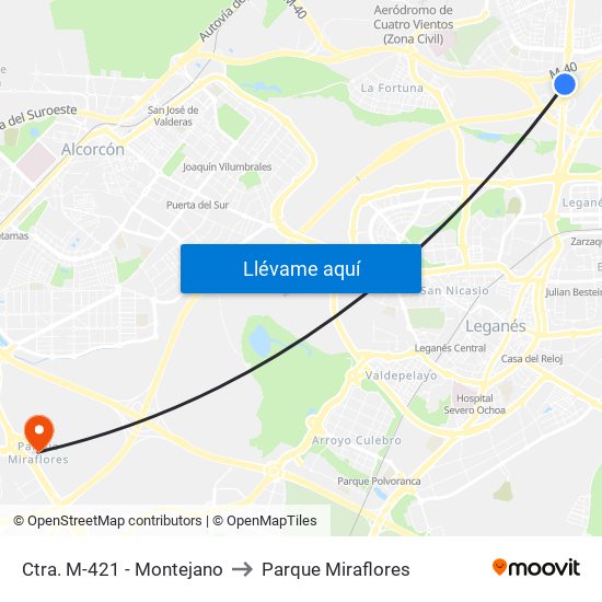 Ctra. M-421 - Montejano to Parque Miraflores map