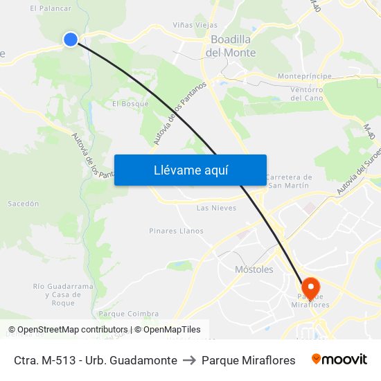 Ctra. M-513 - Urb. Guadamonte to Parque Miraflores map