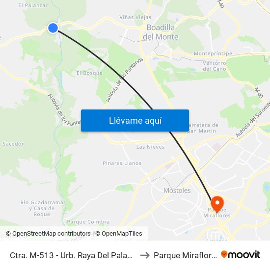 Ctra. M-513 - Urb. Raya Del Palancar to Parque Miraflores map