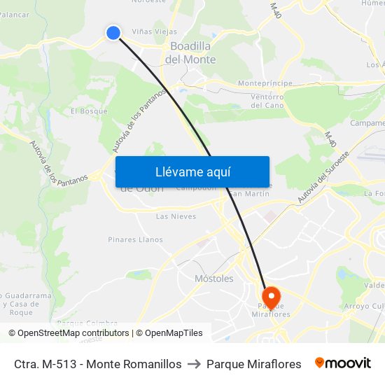 Ctra. M-513 - Monte Romanillos to Parque Miraflores map