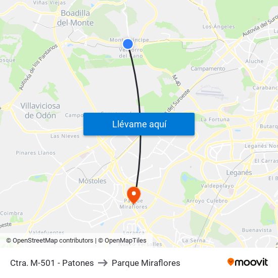 Ctra. M-501 - Patones to Parque Miraflores map