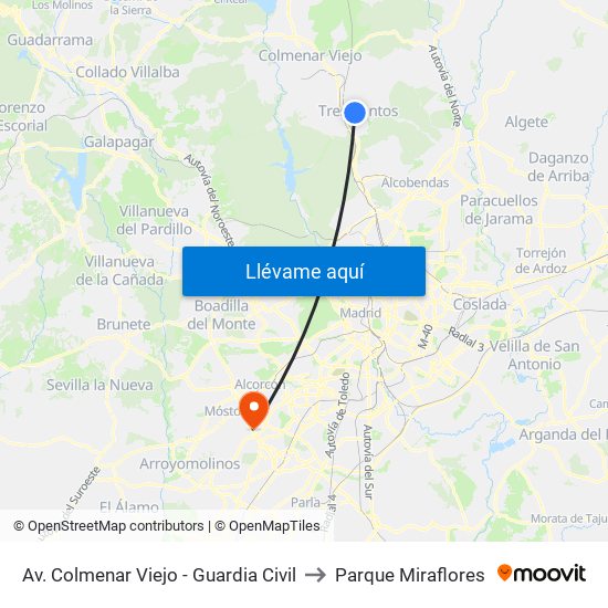 Av. Colmenar Viejo - Guardia Civil to Parque Miraflores map
