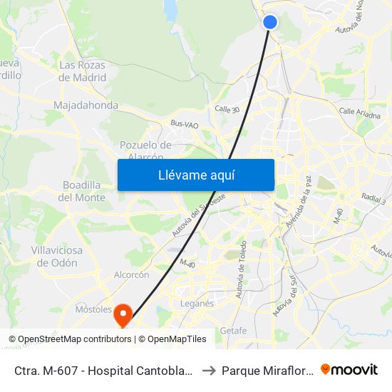 Ctra. M-607 - Hospital Cantoblanco to Parque Miraflores map