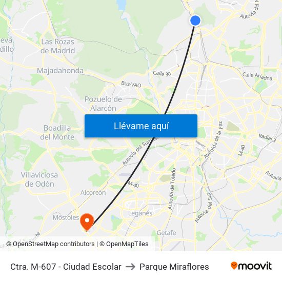 Ctra. M-607 - Ciudad Escolar to Parque Miraflores map