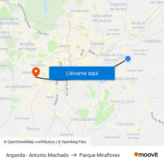 Arganda - Antonio Machado to Parque Miraflores map