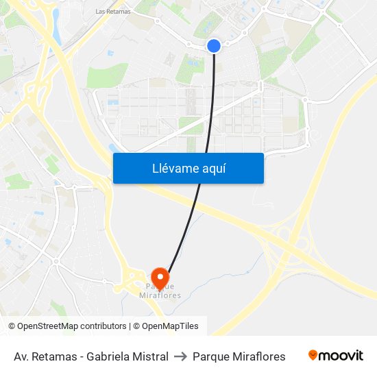 Av. Retamas - Gabriela Mistral to Parque Miraflores map