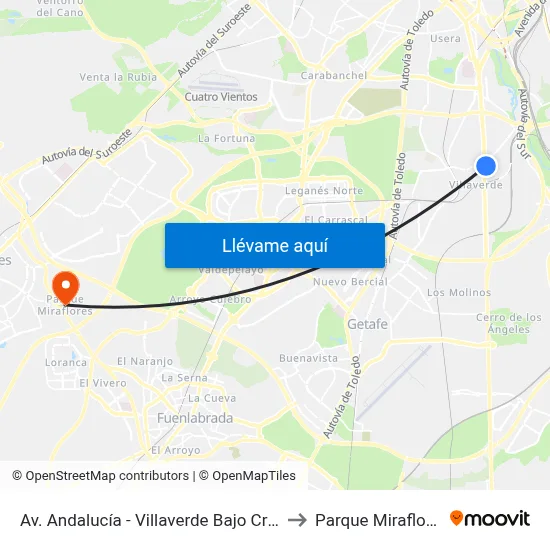 Av. Andalucía - Villaverde Bajo Cruce to Parque Miraflores map