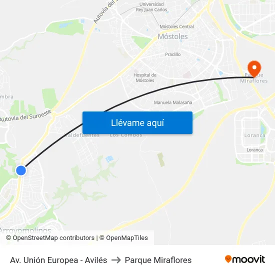 Av. Unión Europea - Avilés to Parque Miraflores map