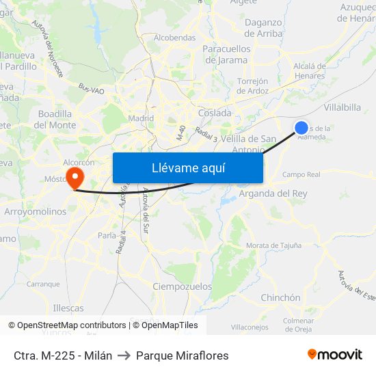 Ctra. M-225 - Milán to Parque Miraflores map