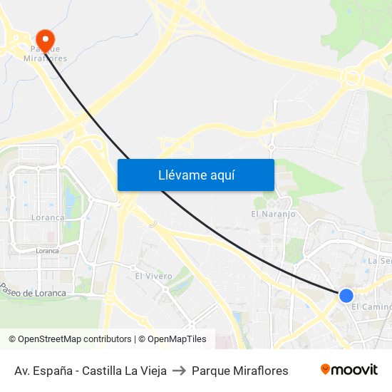 Av. España - Castilla La Vieja to Parque Miraflores map