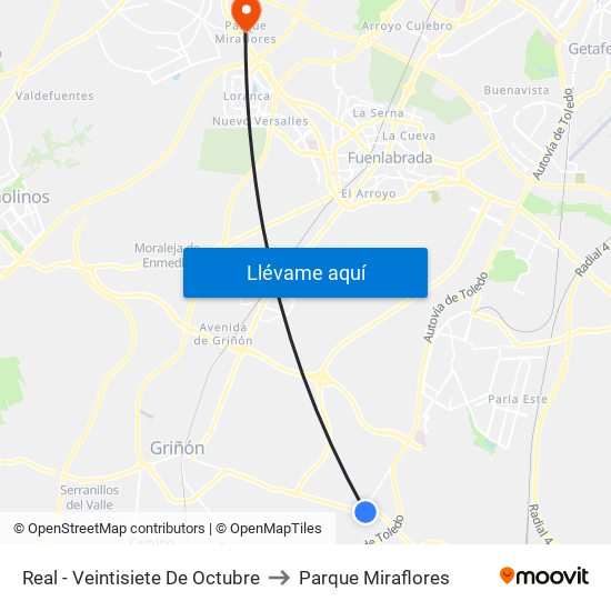 Real - Veintisiete De Octubre to Parque Miraflores map