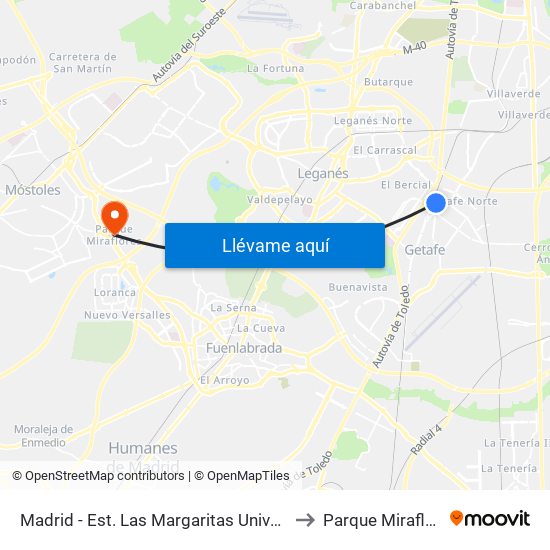 Madrid - Est. Las Margaritas Universidad to Parque Miraflores map