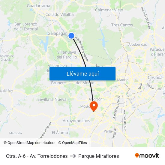 Ctra. A-6 - Av. Torrelodones to Parque Miraflores map