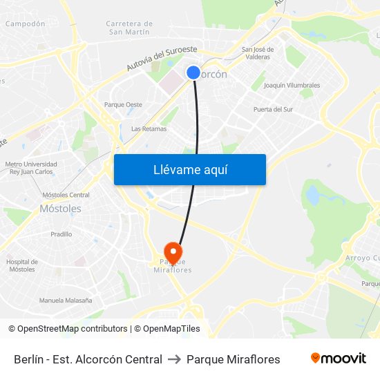 Berlín - Est. Alcorcón Central to Parque Miraflores map