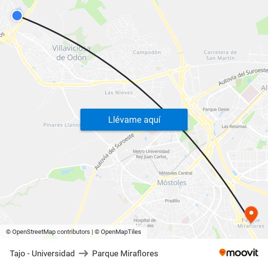 Tajo - Universidad to Parque Miraflores map