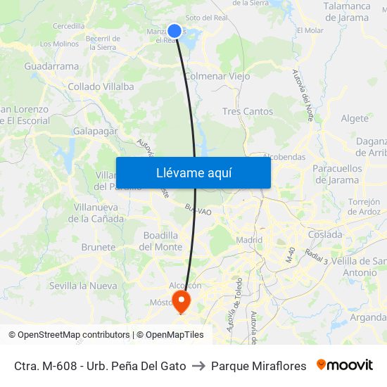 Ctra. M-608 - Urb. Peña Del Gato to Parque Miraflores map