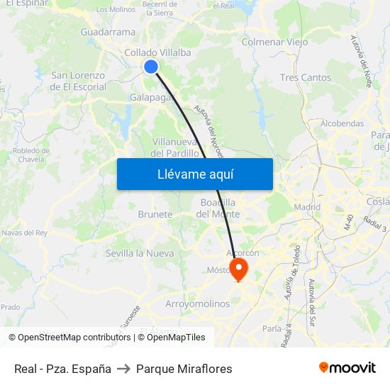 Real - Pza. España to Parque Miraflores map