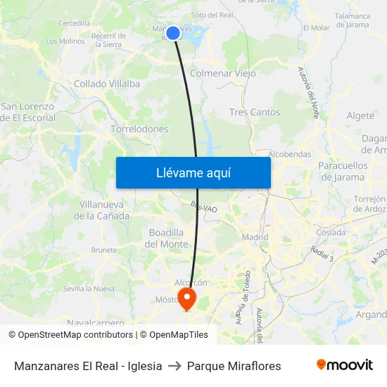 Manzanares El Real - Iglesia to Parque Miraflores map